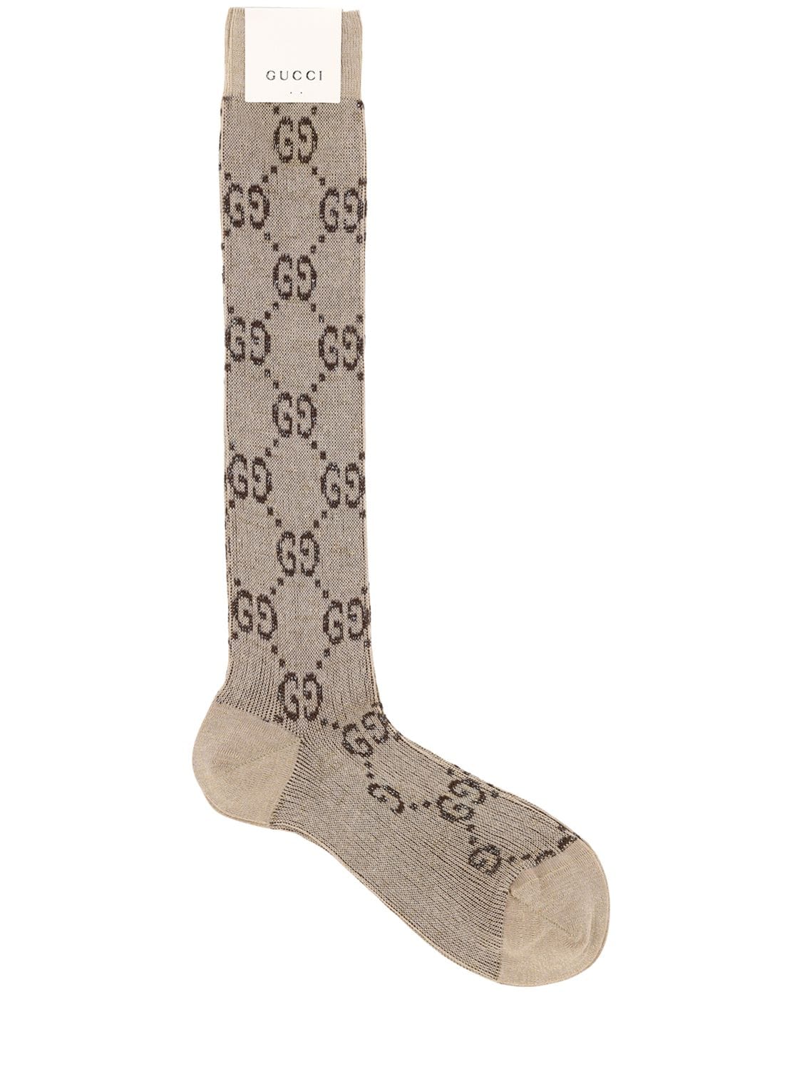 Gucci Long Gg Jacquard Cotton Blend Socks In Shell