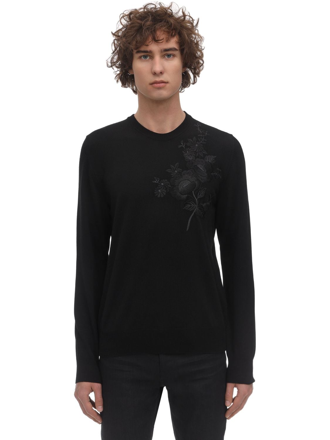 Alexander Mcqueen Embroidered Wool Knit Sweater In Black