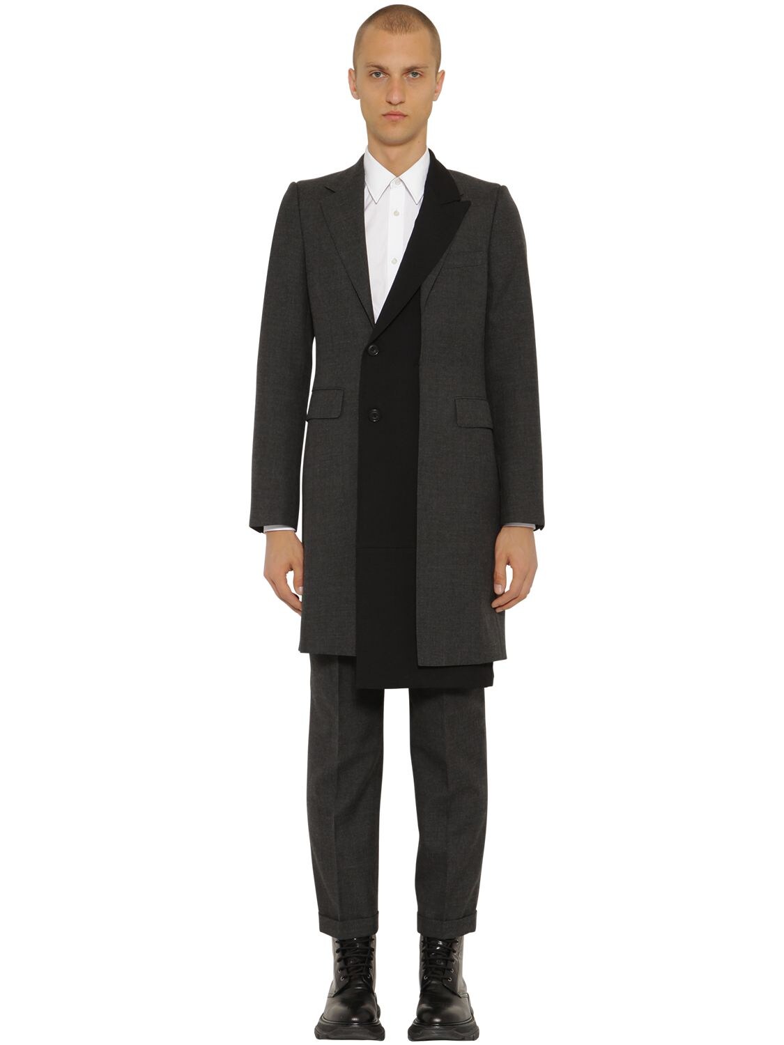 Alexander Mcqueen Uniform Wool Blend Trench Coat In Grey