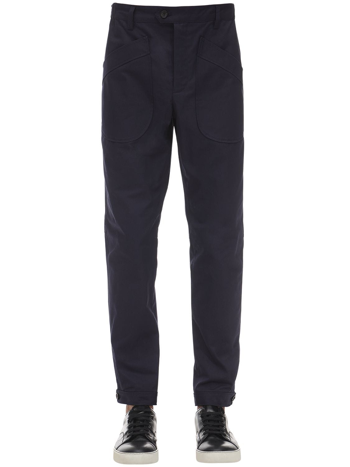Lanvin 14.5cm Slim Cotton Pants W/ Button Hem In Blue