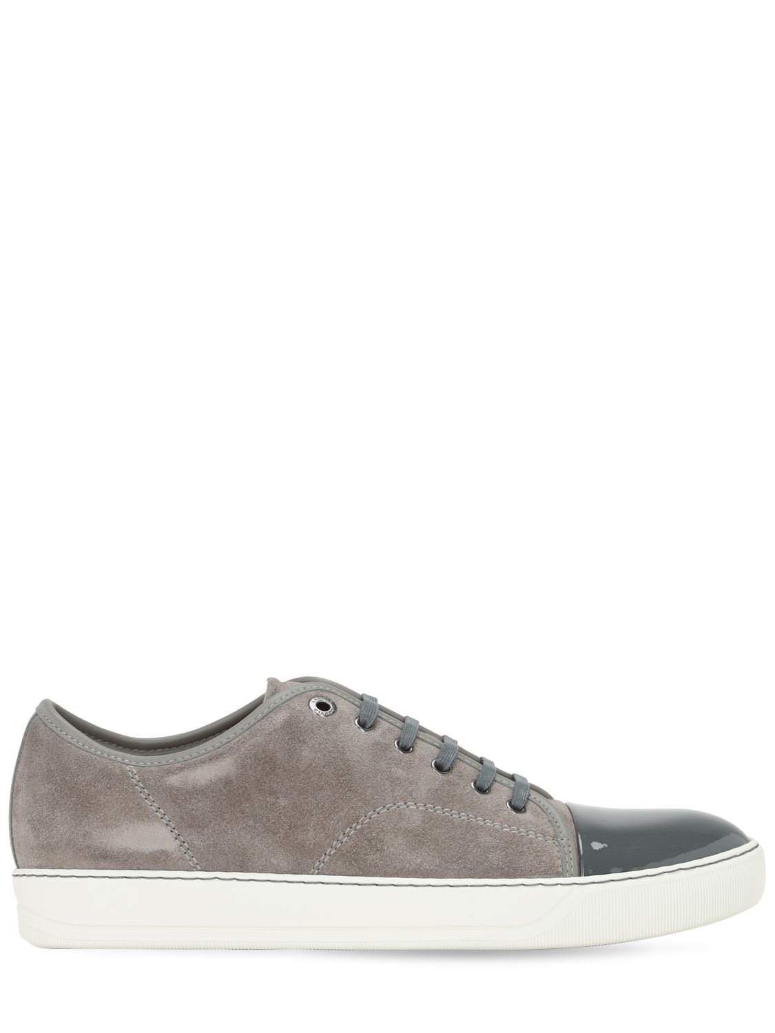 Lanvin Suede & Leather Low Top Sneakers In Grey