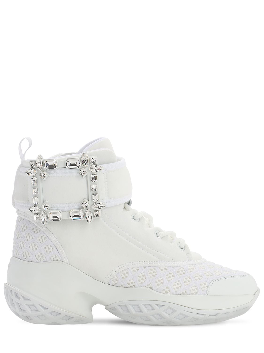 Roger Vivier 75mm Viv Run Neoprene Sneaker W/crystals In White | ModeSens