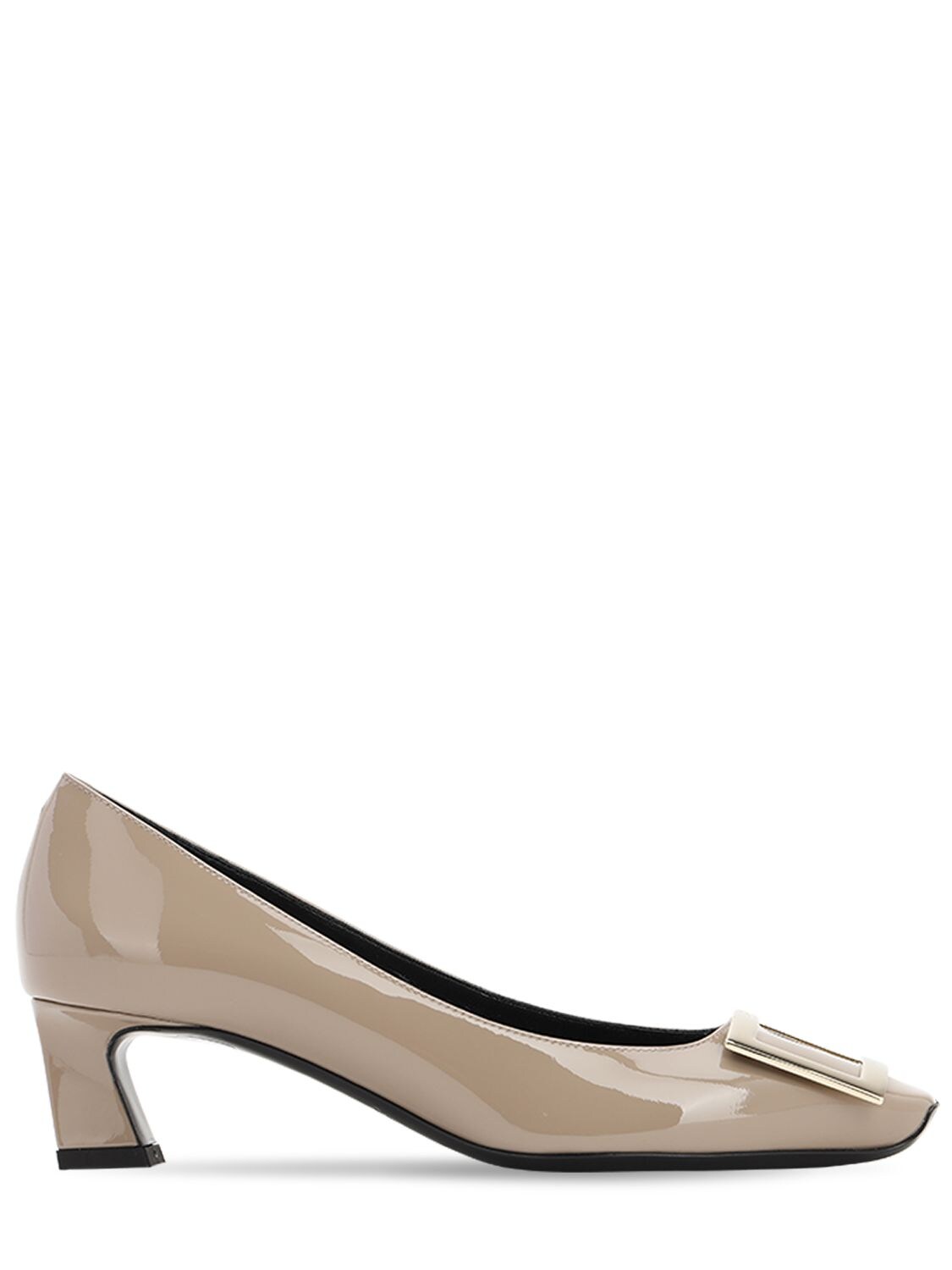 Shop Roger Vivier 45mm Trompette Patent Leather Pumps In Taupe