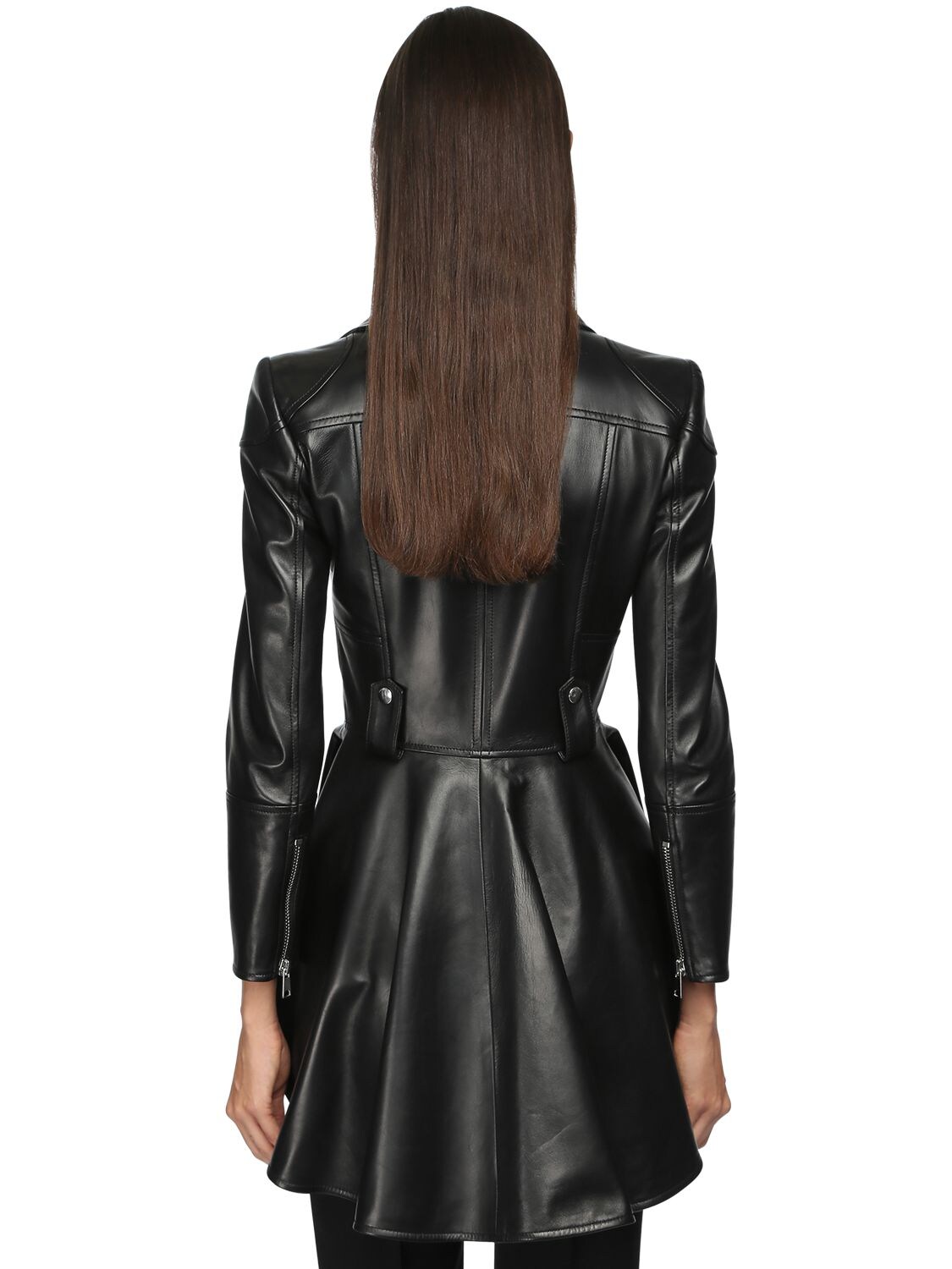 Shop Alexander Mcqueen Leather Biker Jacket W/ Peplum In Black