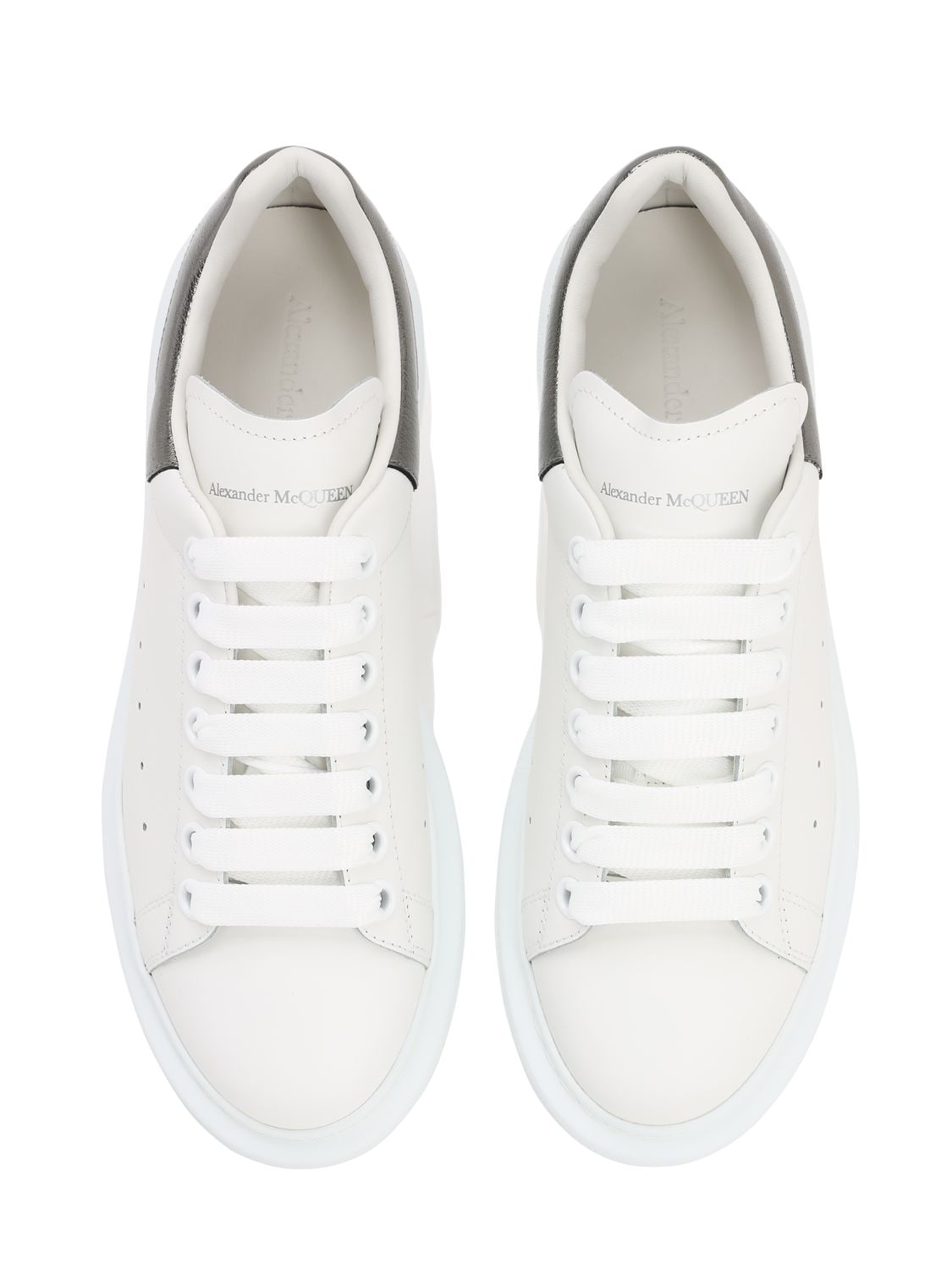 Shop Alexander Mcqueen 45mm Leather Sneakers In White,pewter