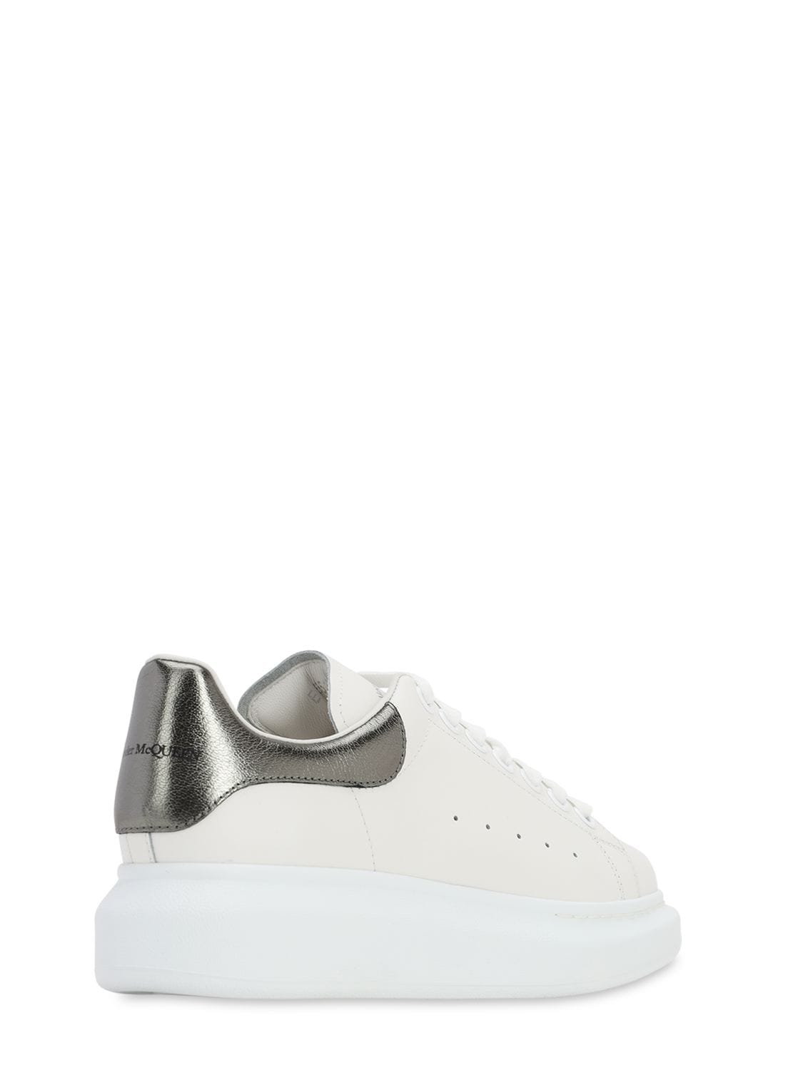 Shop Alexander Mcqueen 45mm Leather Sneakers In White,pewter