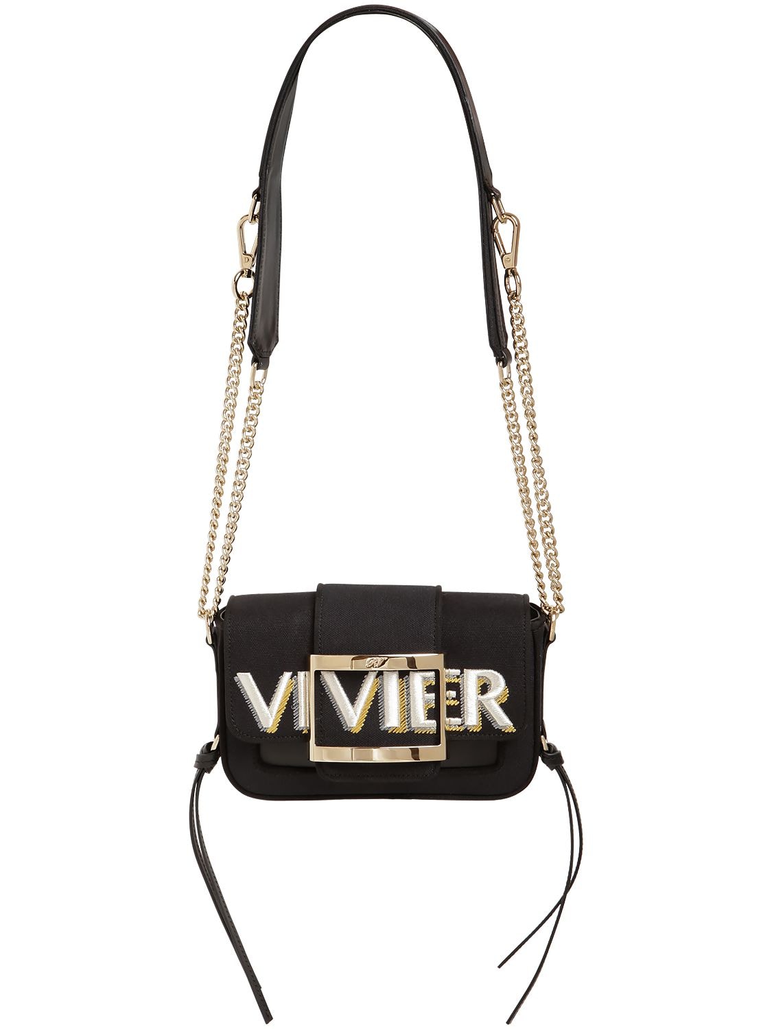 Roger Vivier Micro Trés Vivier Canvas & Leather Bag In Nero