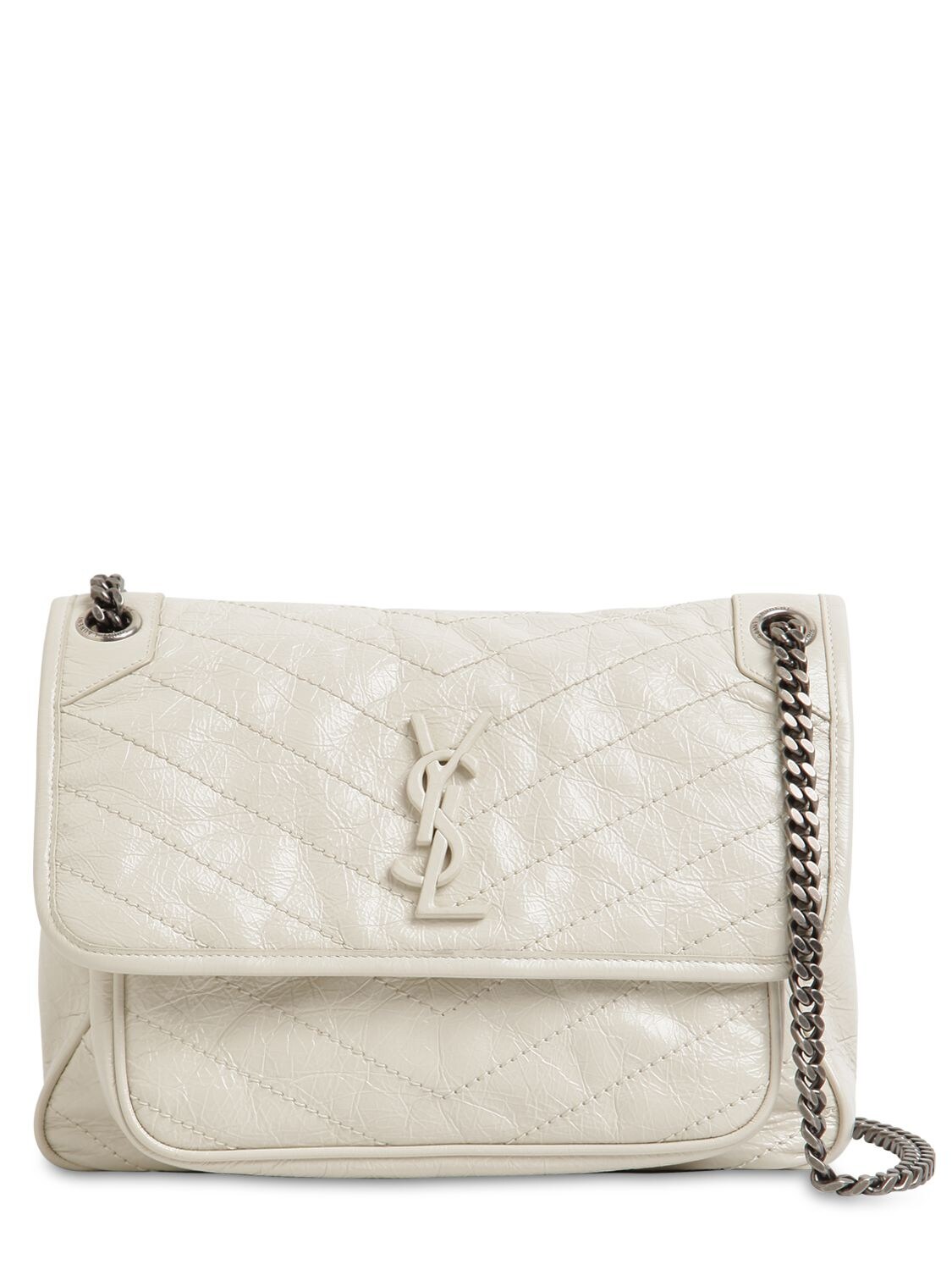 Saint Laurent Medium Niki Monogram Leather Bag In Blanc Vintage