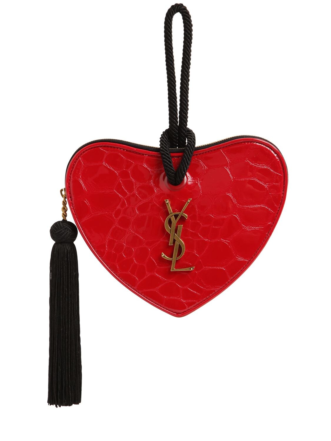 Saint Laurent Sac Coeur Patent Leather Clutch In Rouge Eros