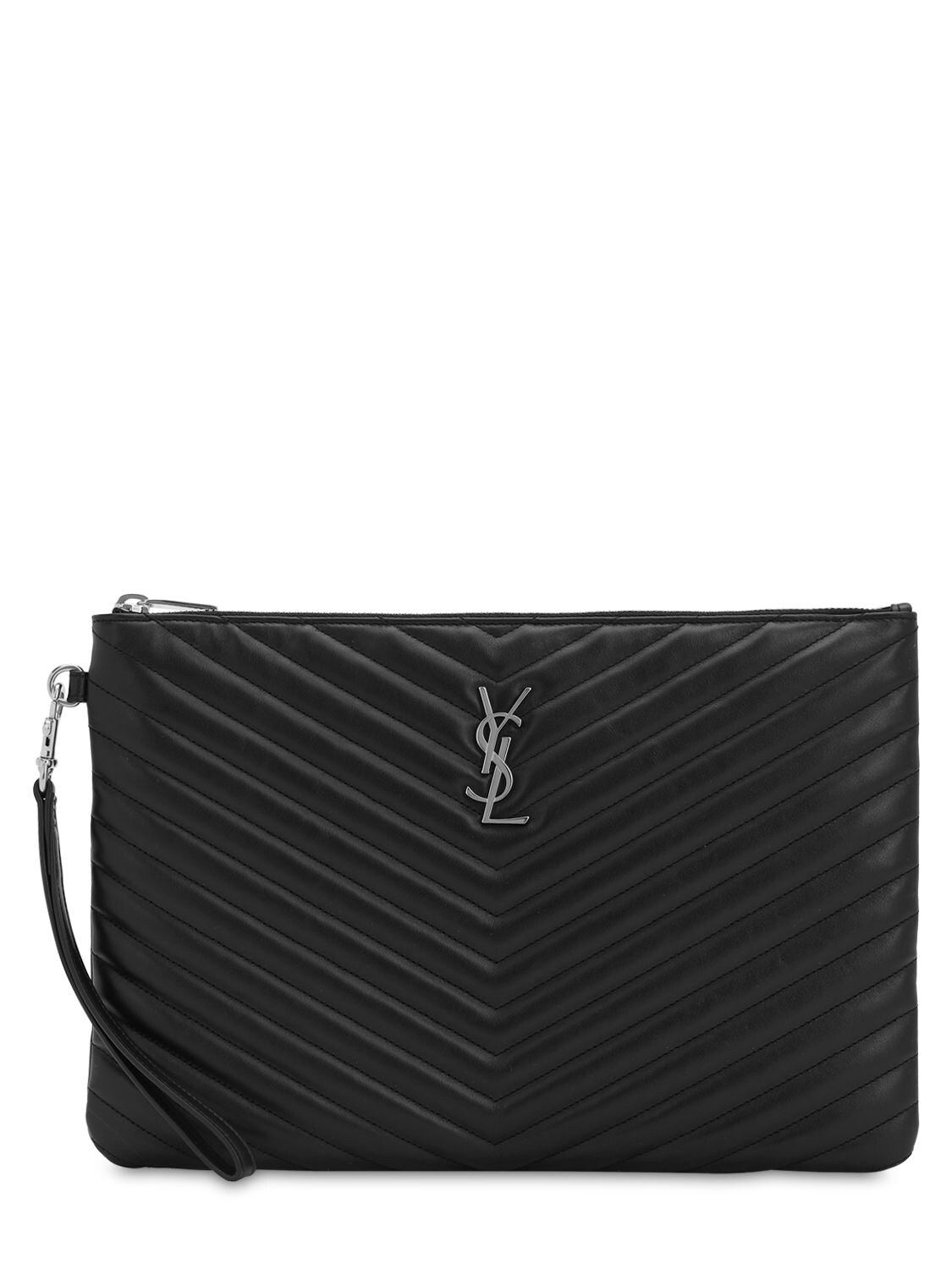 Saint Laurent Md Quilted Leather Pouch In Black