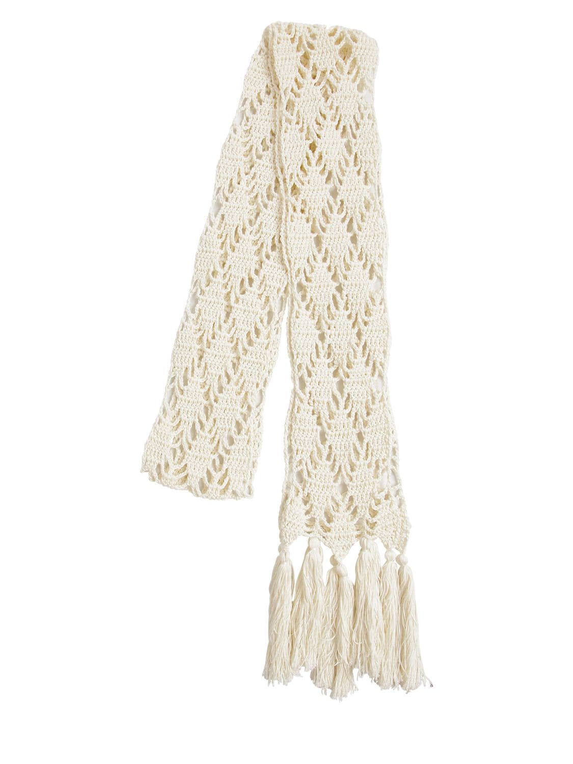 Saint Laurent Laine Cotton Blend Crochet Scarf In Ivory