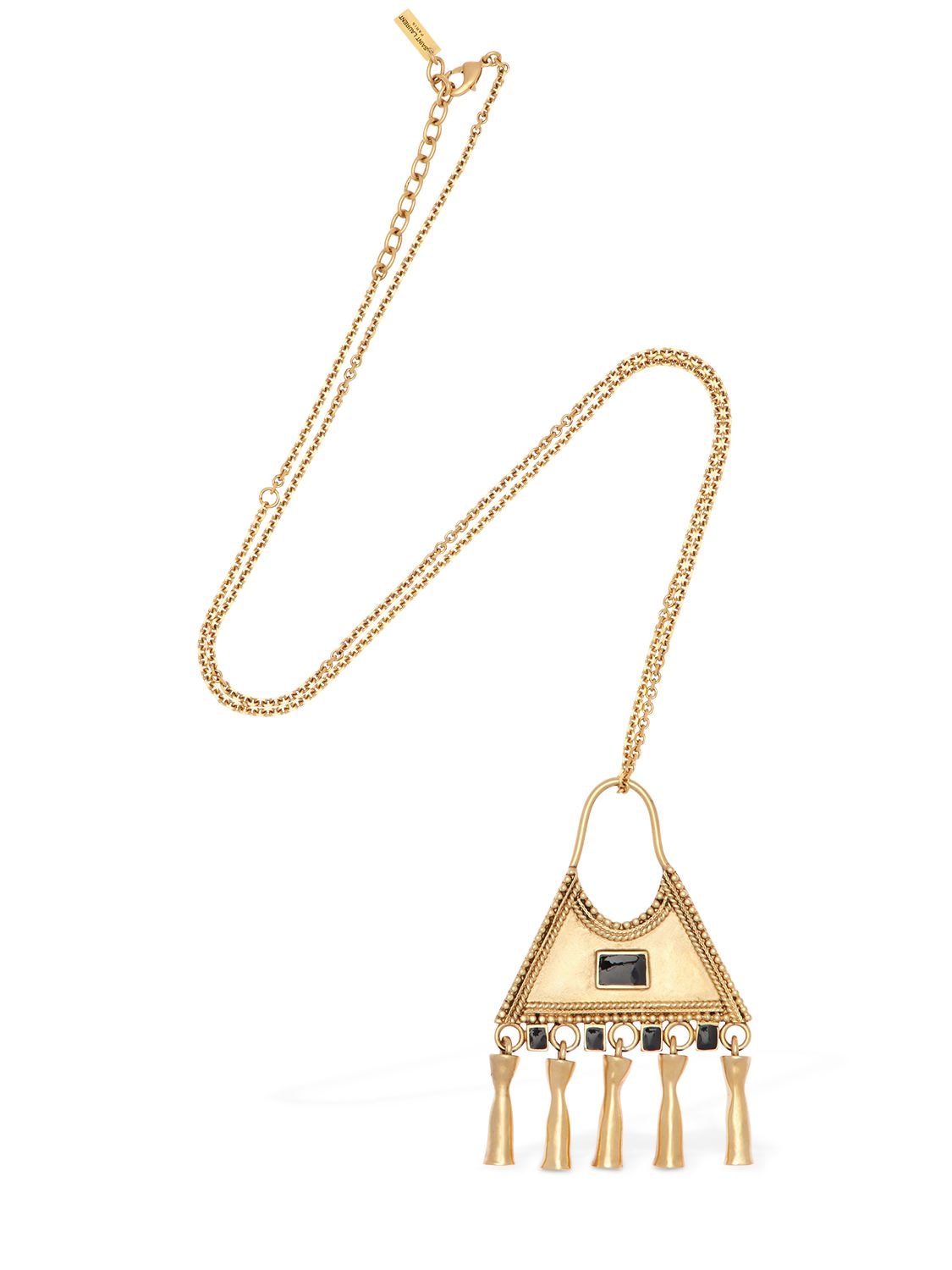 Saint Laurent Triangle Pendant Long Necklace In Gold,black