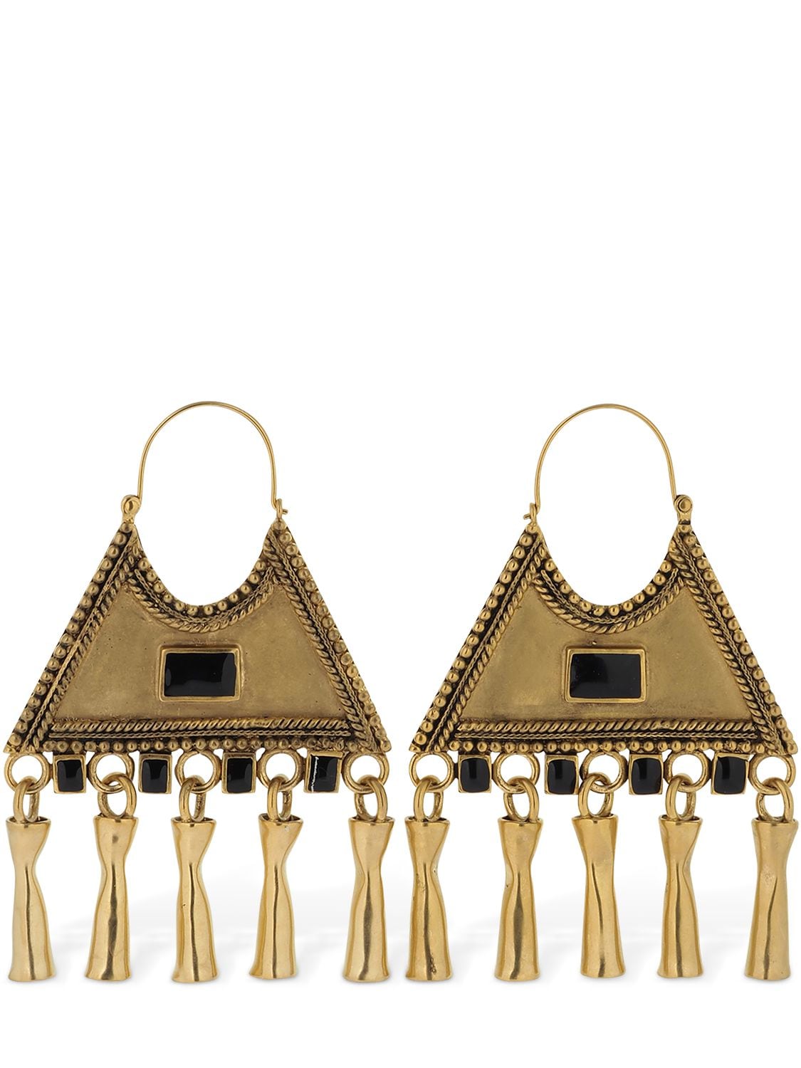 Saint Laurent Triangle Pendant Earrings In Gold,black