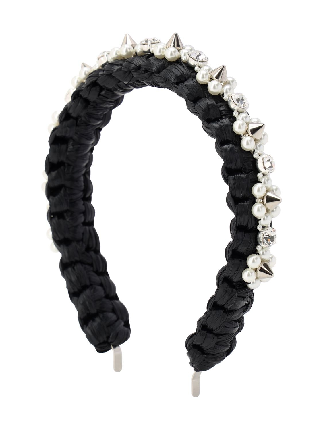 Simone Rocha Embellished Raffia Headband In Black,pearl