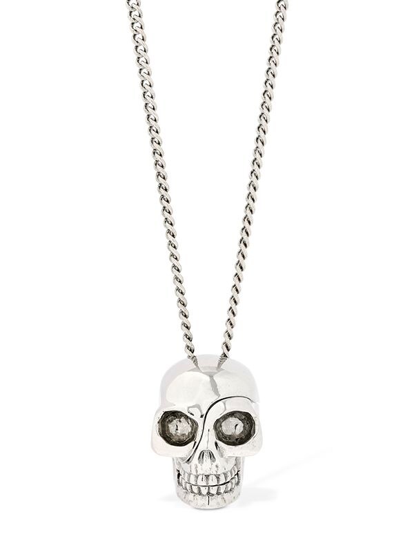 Alexander Mcqueen Divided Skull Charm Long Necklace In Silver