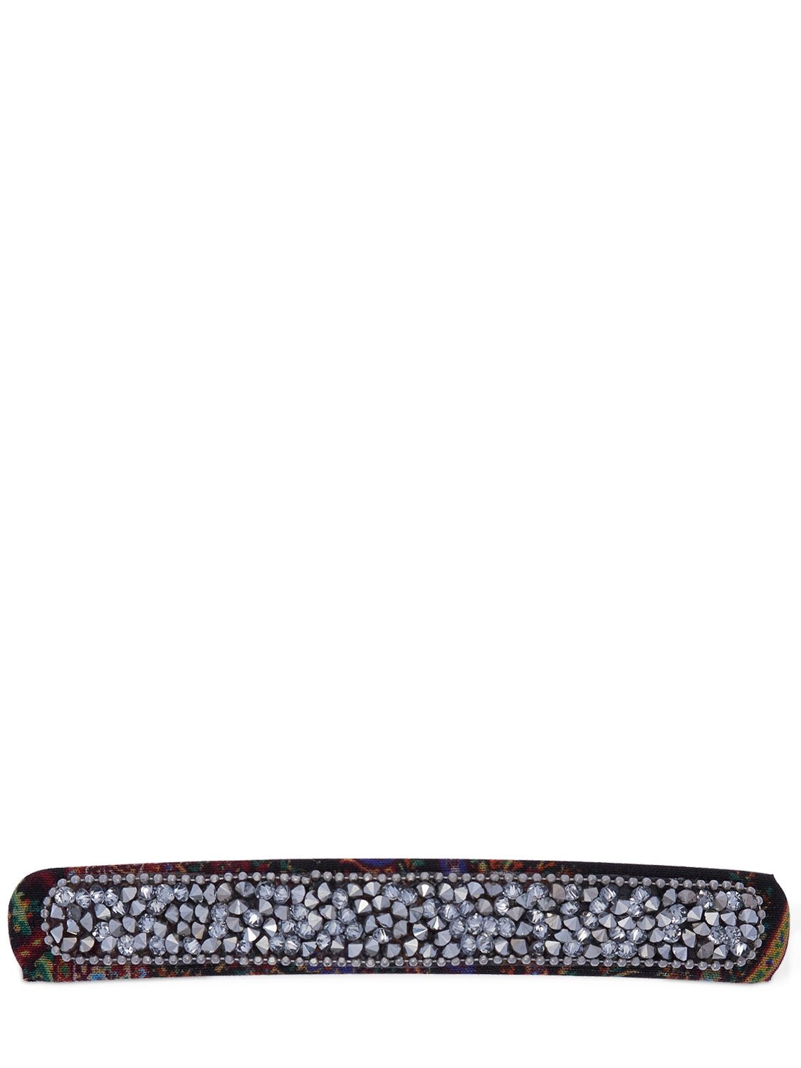 Etro Crystal Embroidered Silk Hair Barrette In Silver,multi