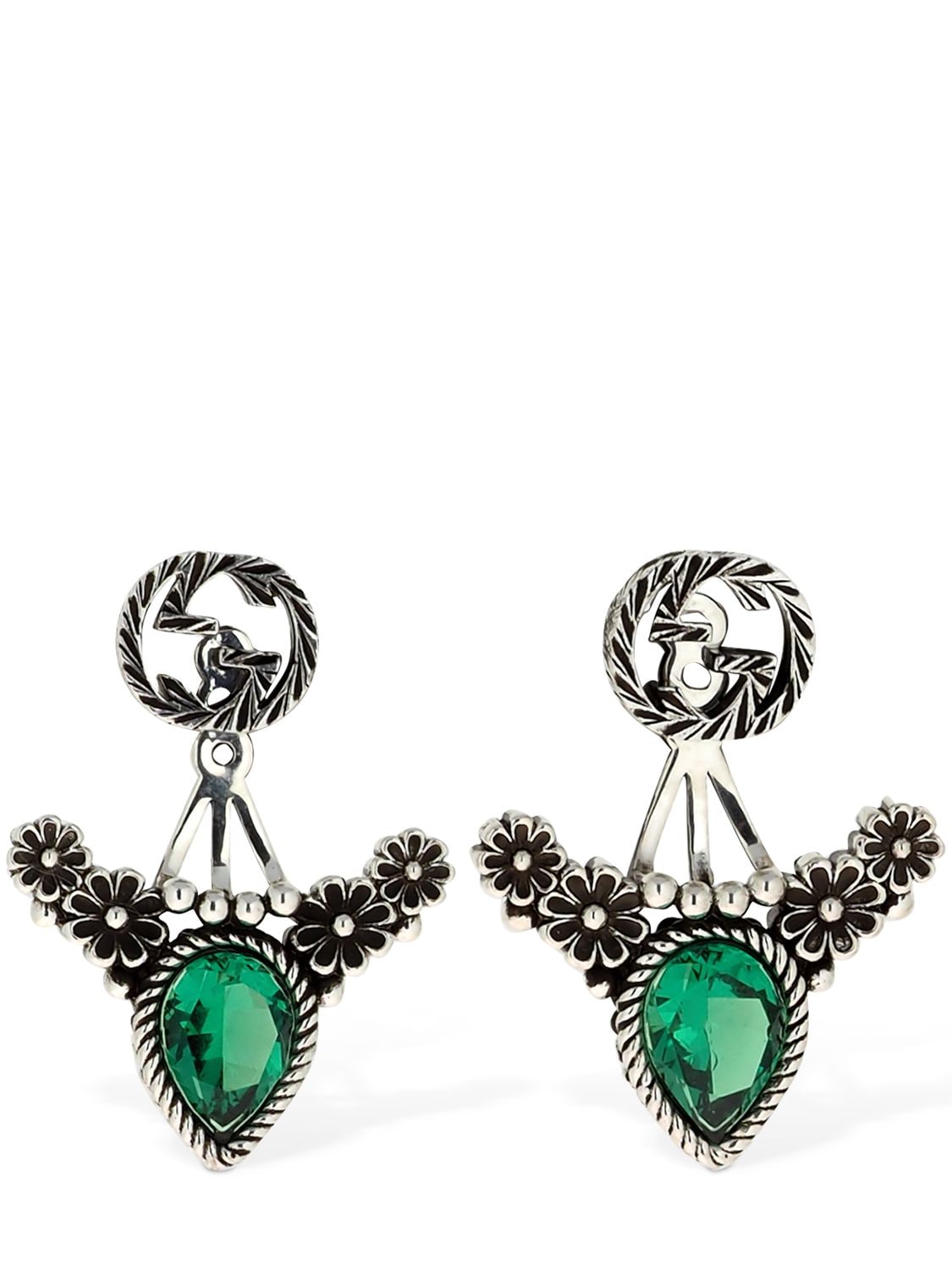 Gucci Garden Earrings W/ Detachablestud In Silver,green