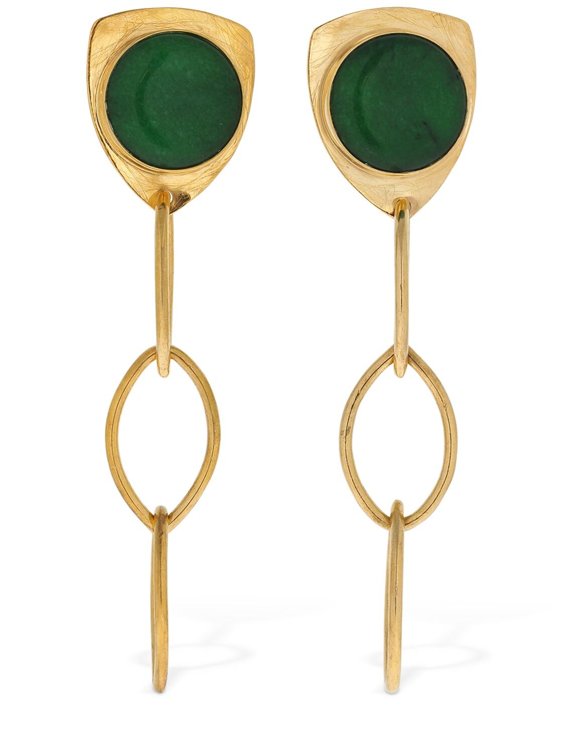 Liya Green Stone Chain Earrings In Green,gold