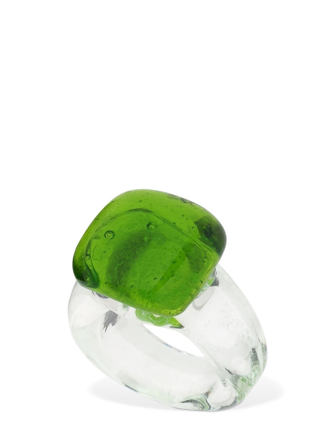 Maryam Nassir Zadeh Square Glass Ring In Green,clear