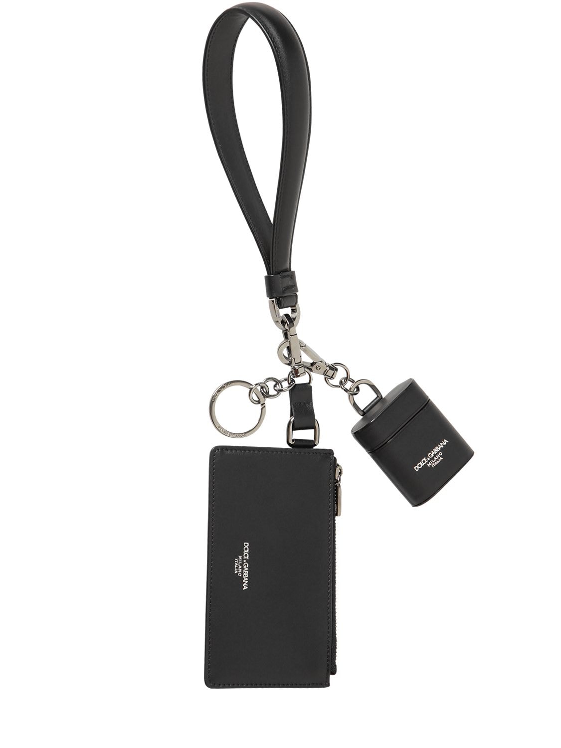 Dolce & Gabbana Earphone-case Leather Cardholder Key Ring In Black