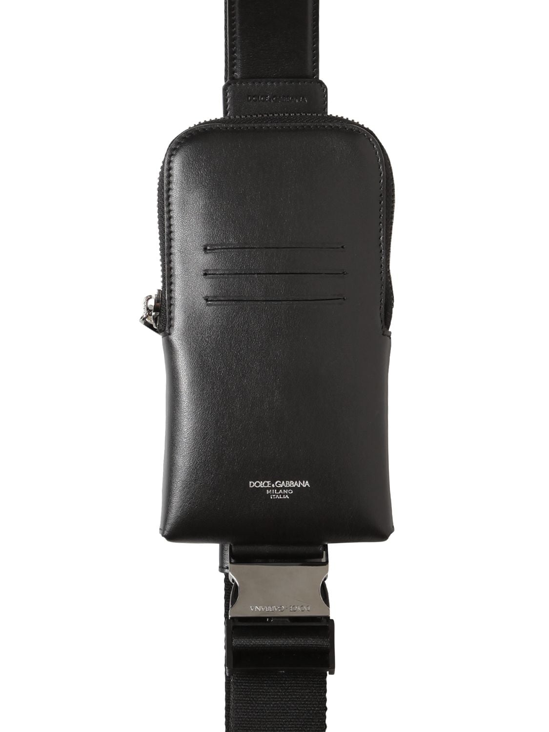 Dolce & Gabbana Leather Iphone Case W/ Strap In Black