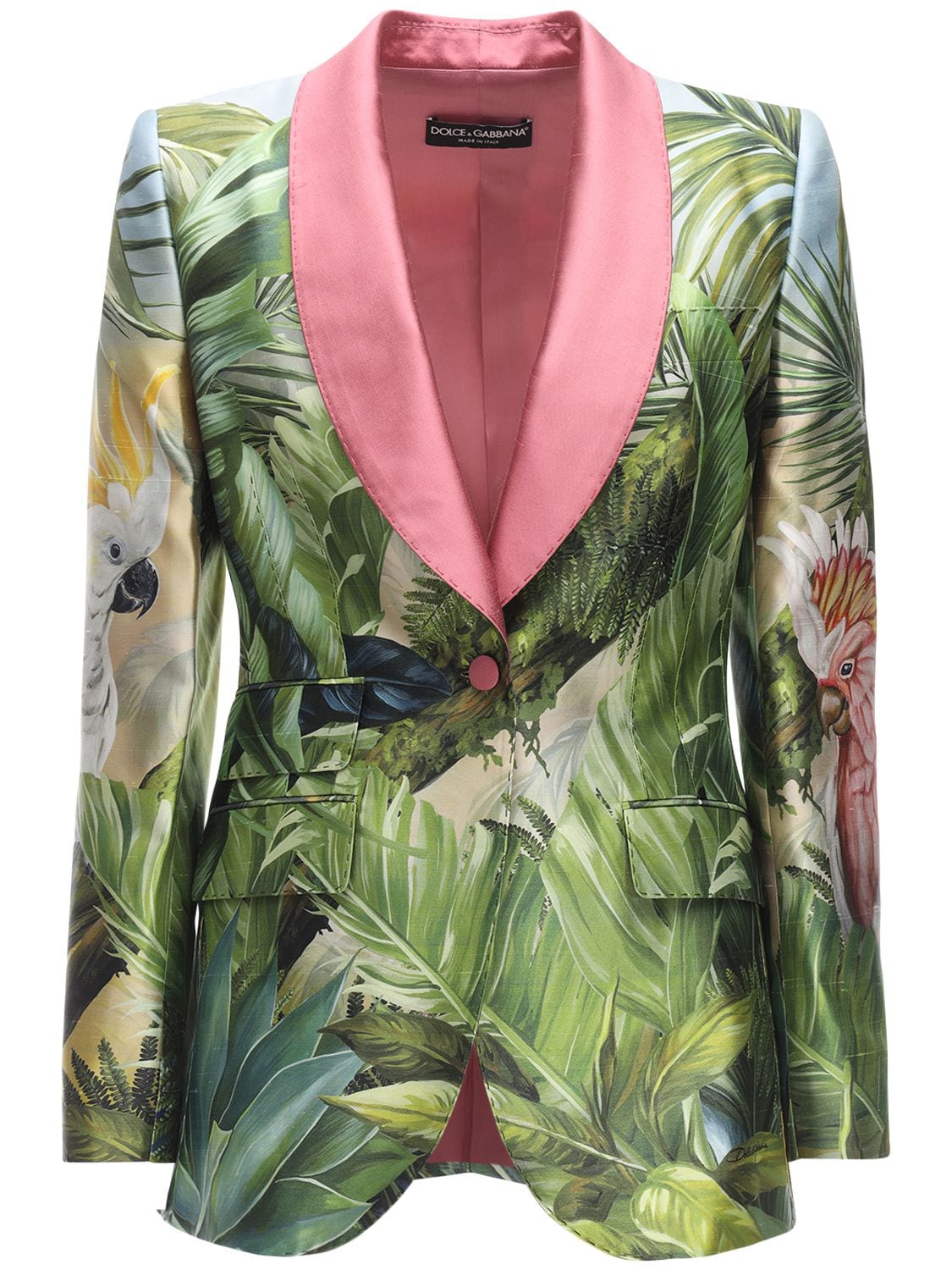 Dolce & Gabbana Single-breasted Jacket In Shantung With Jungle Forest Print In Multicolor