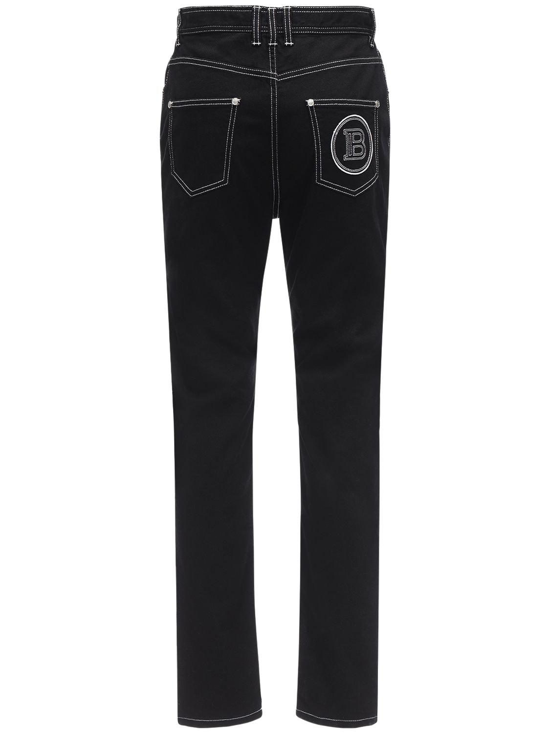 Balmain Back Logo Skinny Cotton Denim Jeans In Black