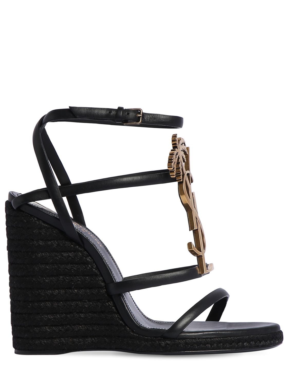 Saint Laurent Cassandra Logoembellished Leather Espadrille Wedge