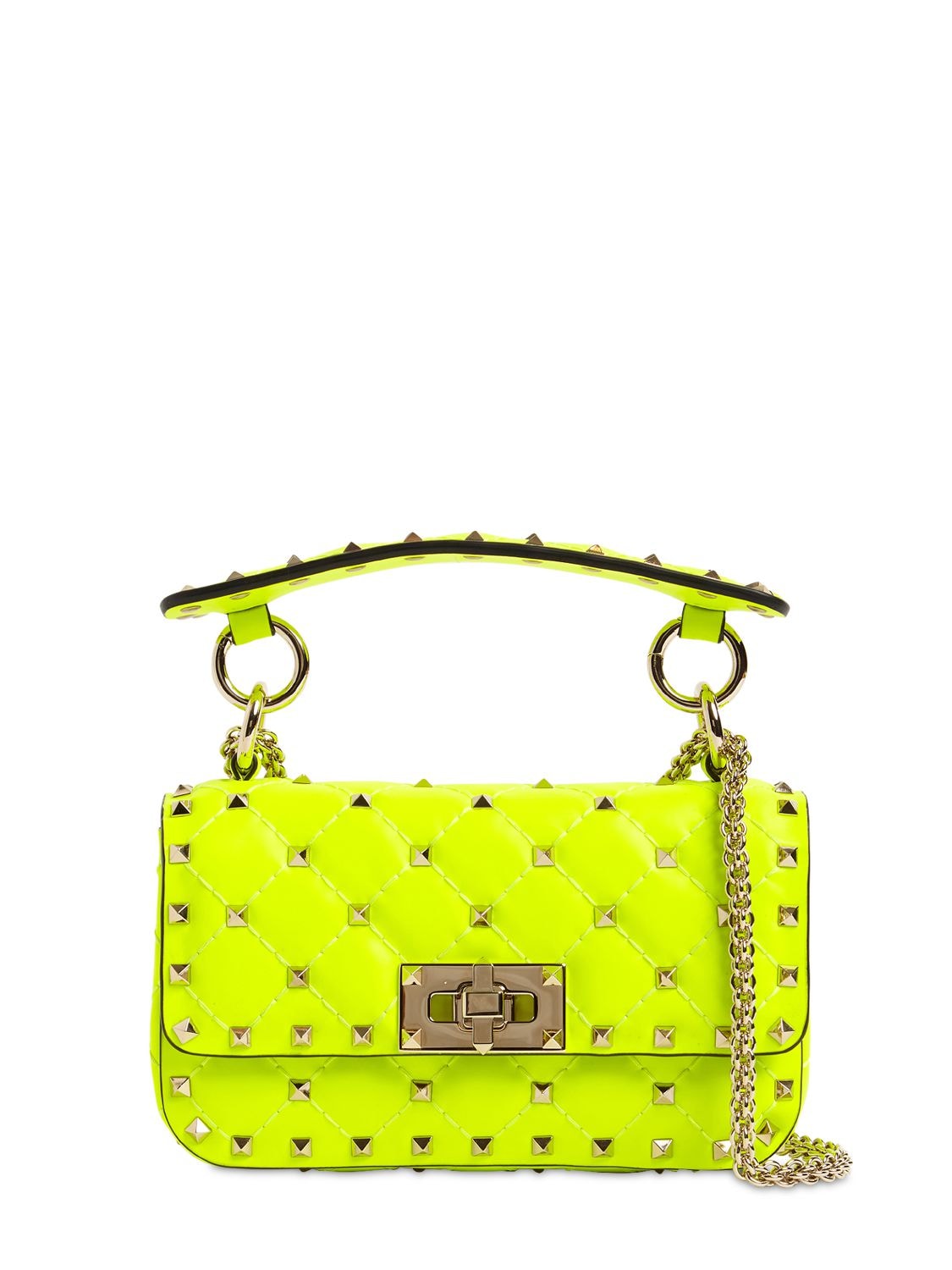 Valentino Lime Green Yellow Rockstud Trapeze Top Handle Bag