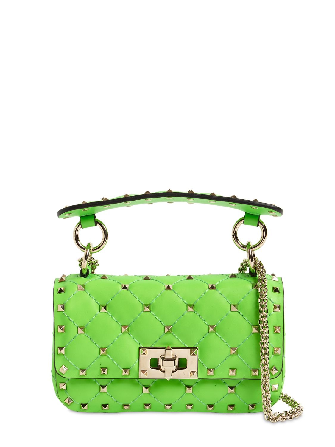 Valentino Garavani Mini Rockstud Spike Leather Bag In Neon Green