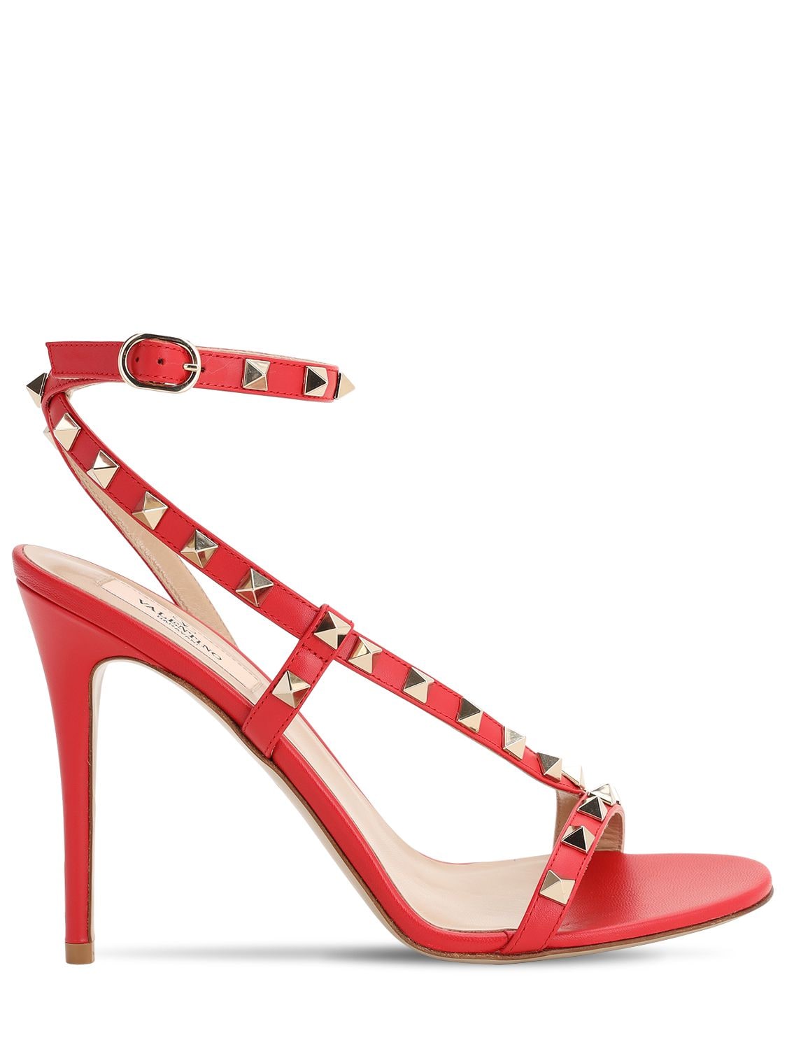 Valentino Garavani 100mm Rockstud Leather Sandals In Red