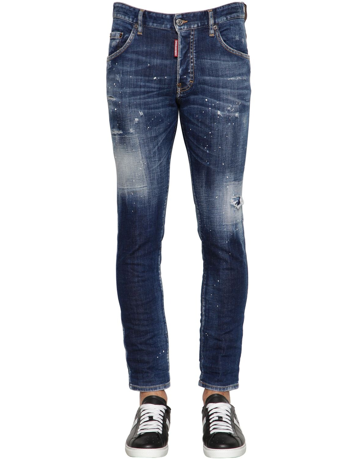 Dsquared2 16cm Skater Denim Jeans W/ Paint Splash In Blue