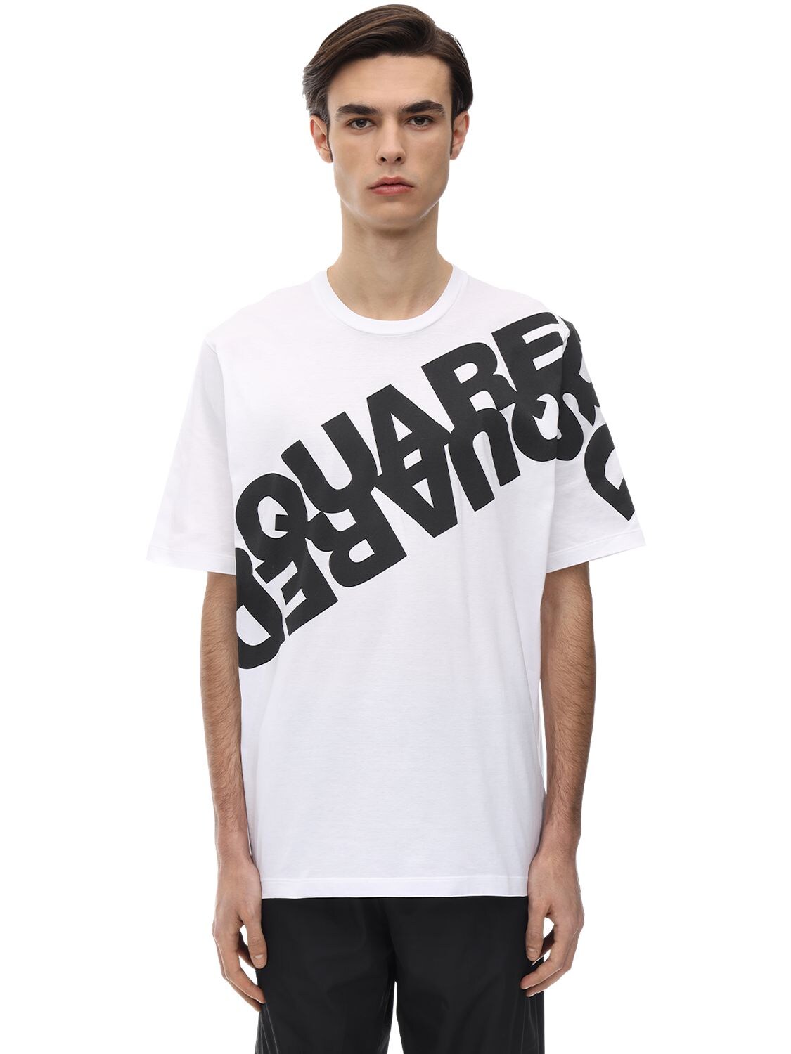 DSQUARED2 MIRROR LOGO PRINT COTTON JERSEY T-SHIRT,71IG7E059-OTYZWA2