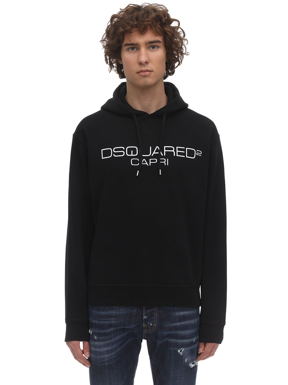 Dsquared2 Logo Print Cool Guy Cotton Jersey Hoodie In Black