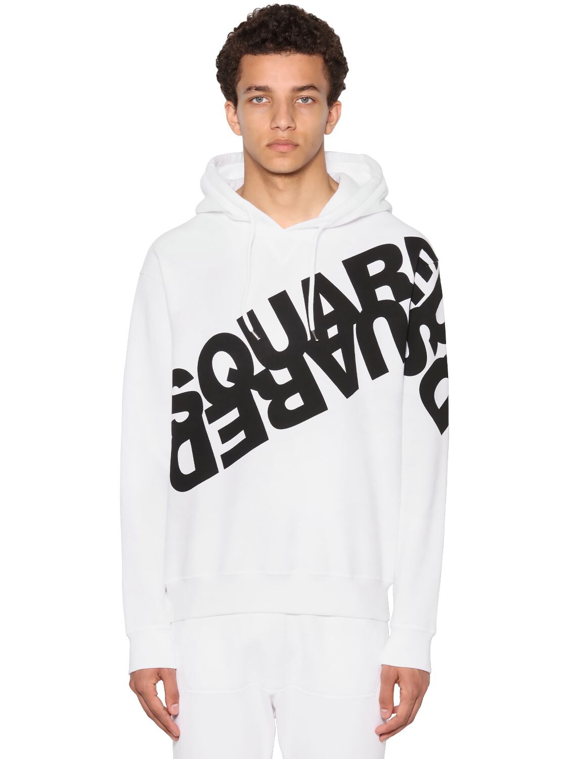 Dsquared2 Mirror Logo Print Cool Guy Jersey Hoodie In White