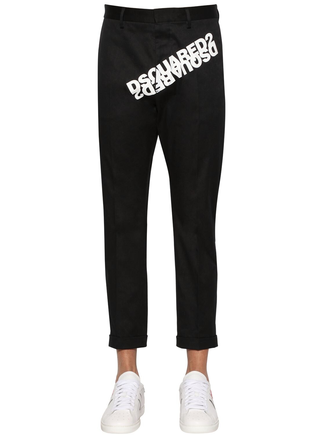Dsquared2 Print Hockney Stretch Cotton Twill Pants In Black