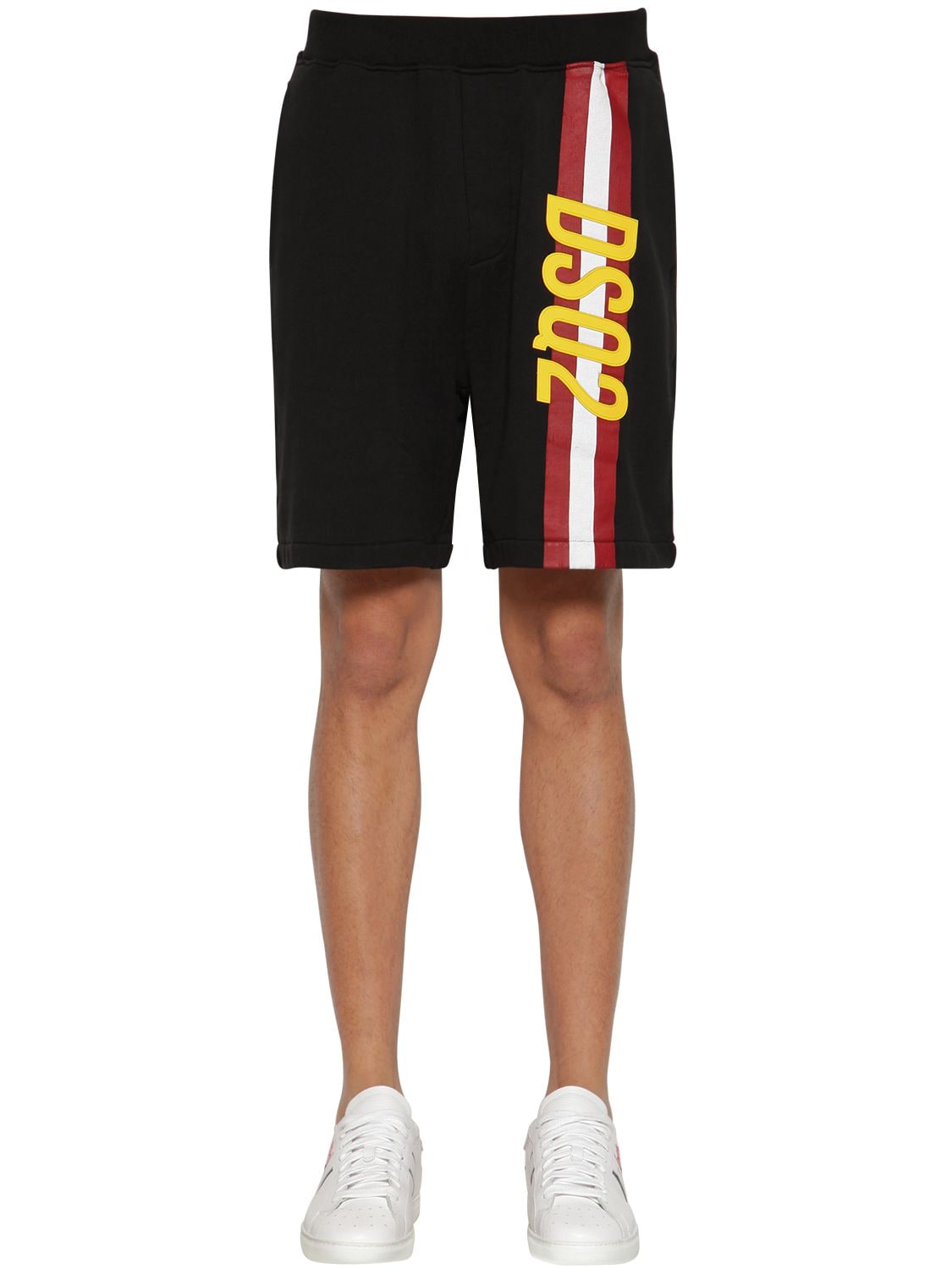 Dsquared2 Printed Cotton Jersey Shorts In Black