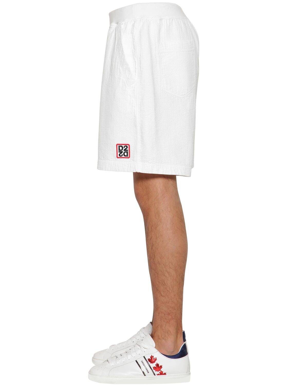 Dsquared2 Relax Fit Textured Cotton Jersey Shorts In White