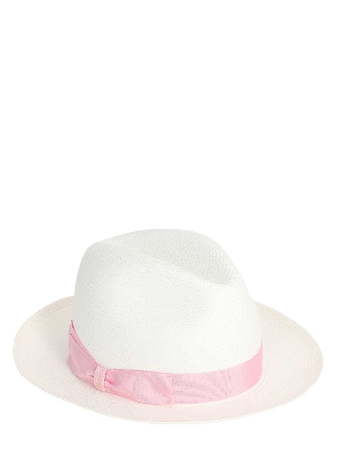 Borsalino Fine Straw Panama Hat In White,rosa