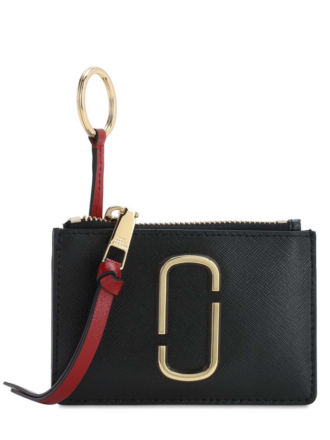 Marc Jacobs Snapshot Leather Zip Card Holder In Black,chianti
