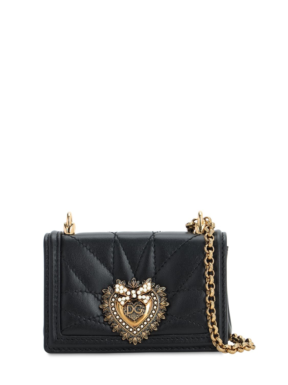 Dolce & Gabbana Nano Devotion Leather Chain Wallet In Black