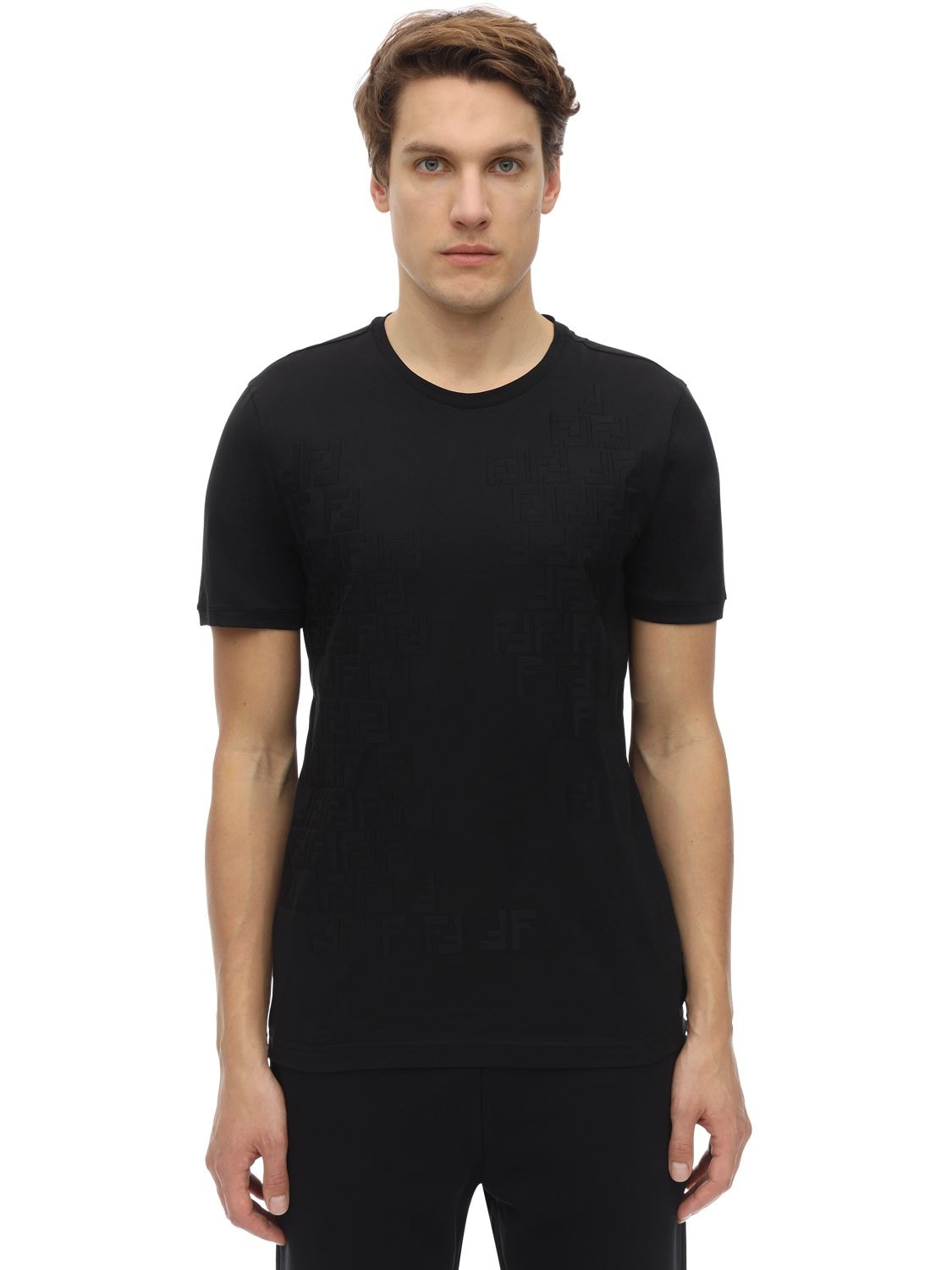 Fendi Faded Logo Slim Cotton T-shirt In Black