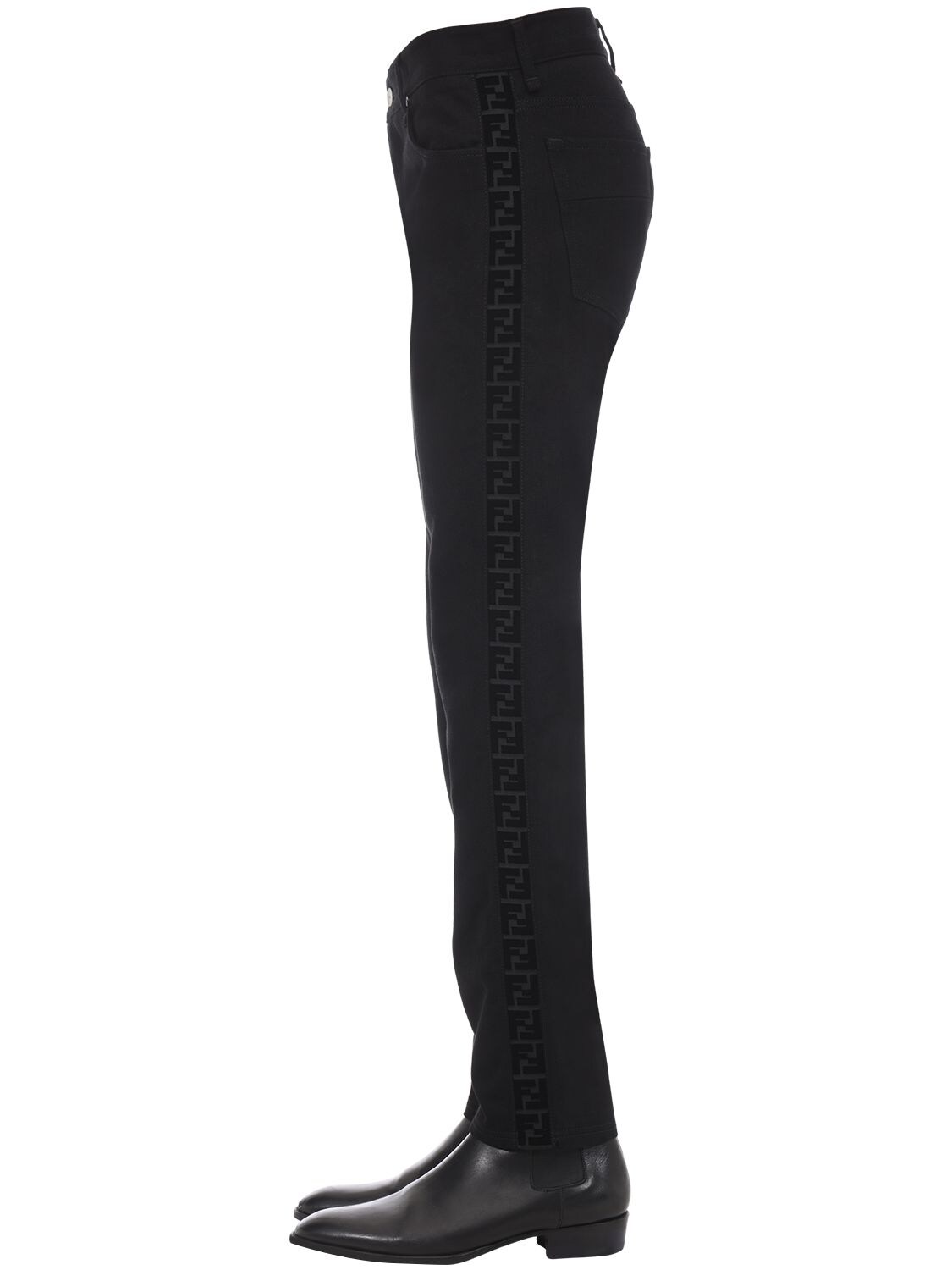 Fendi 17.5cm Slim Logo Tape Jeans In Black
