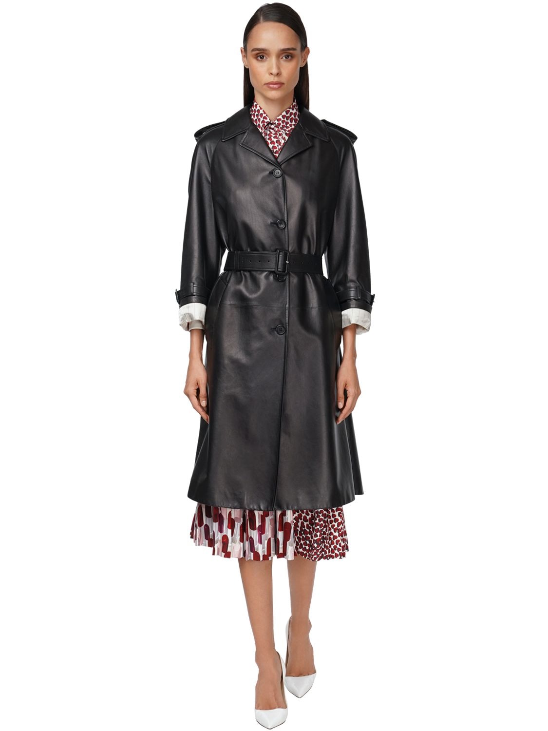 Prada Belted Leather Trench Coat