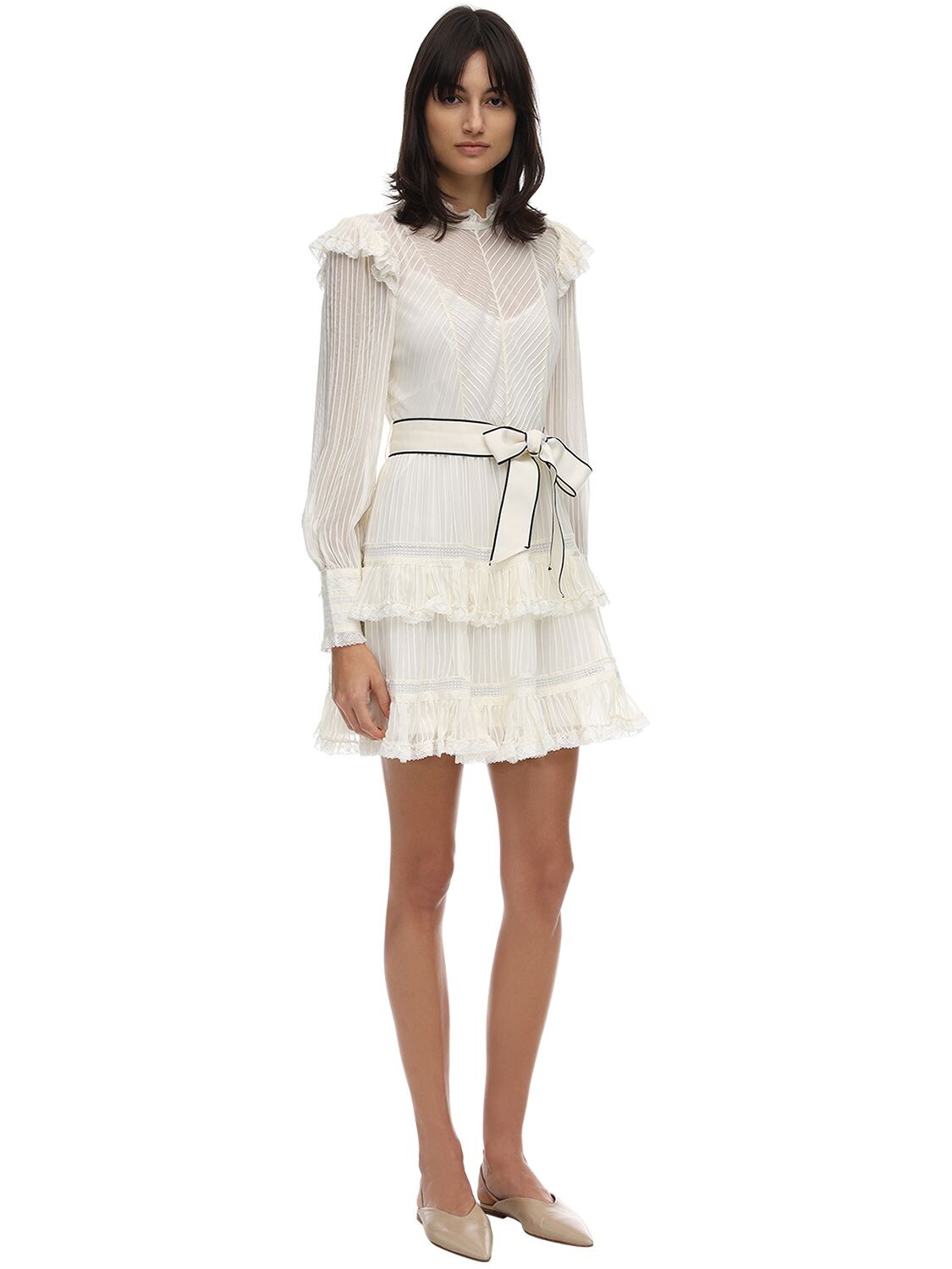 Zimmermann Ruffled Lace Mini Dress In Ivory