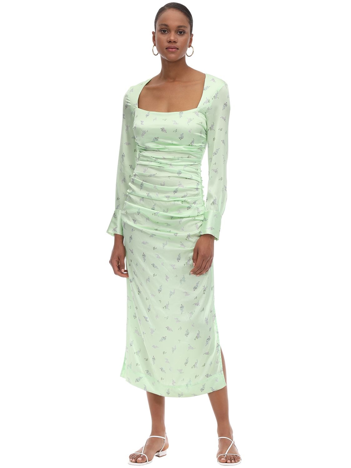 silk green midi dress