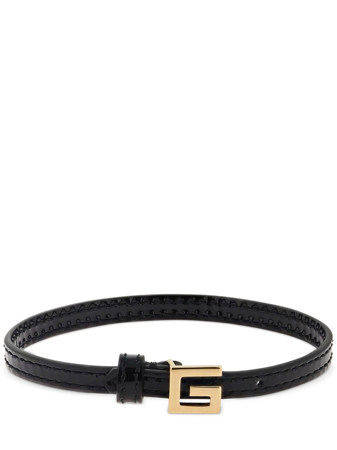 Gucci Leather Bracelet W/ Square G Detail In Black,gold