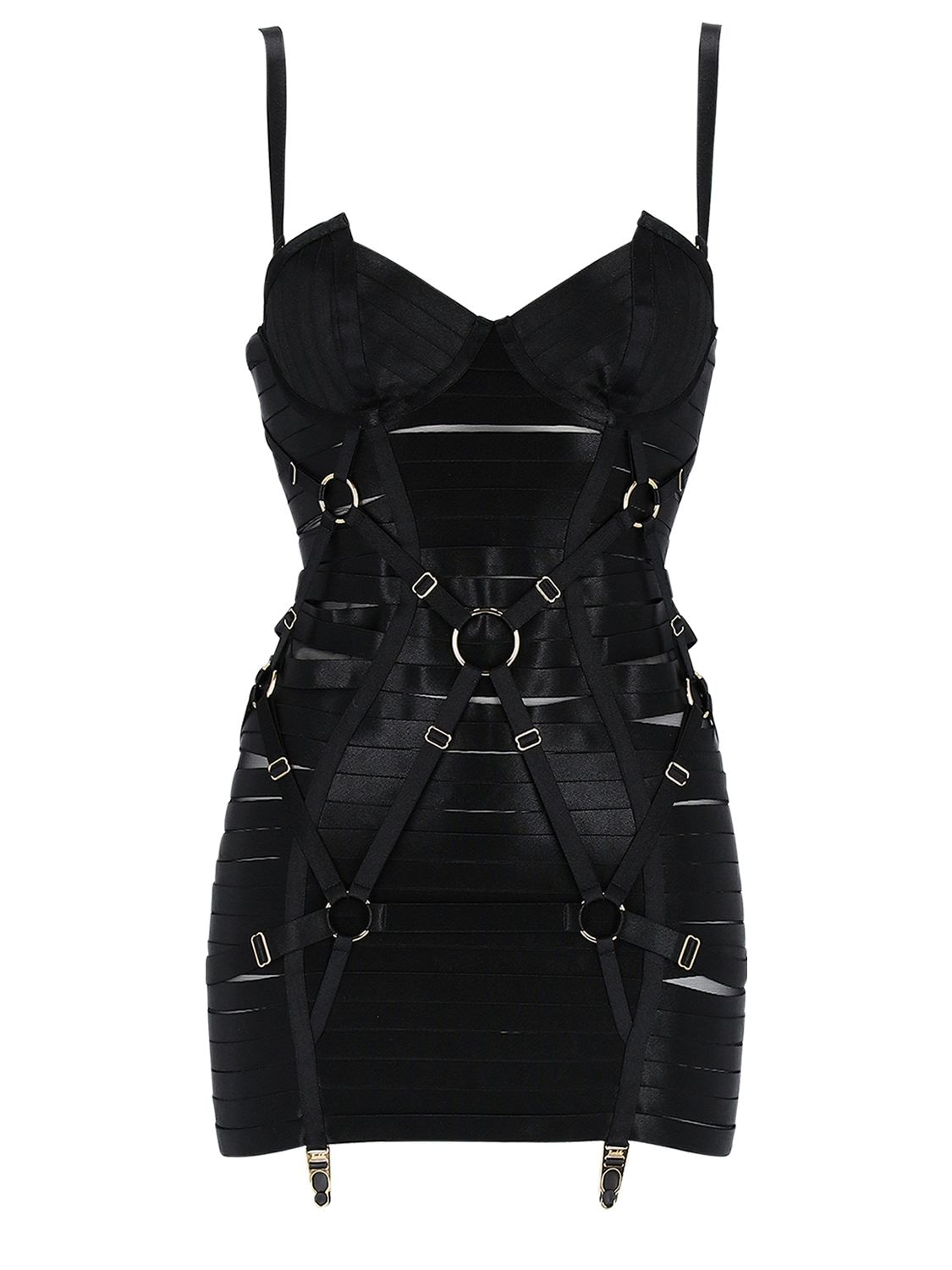 Bordelle Angela Adjustable Satin Mini Dress In Black
