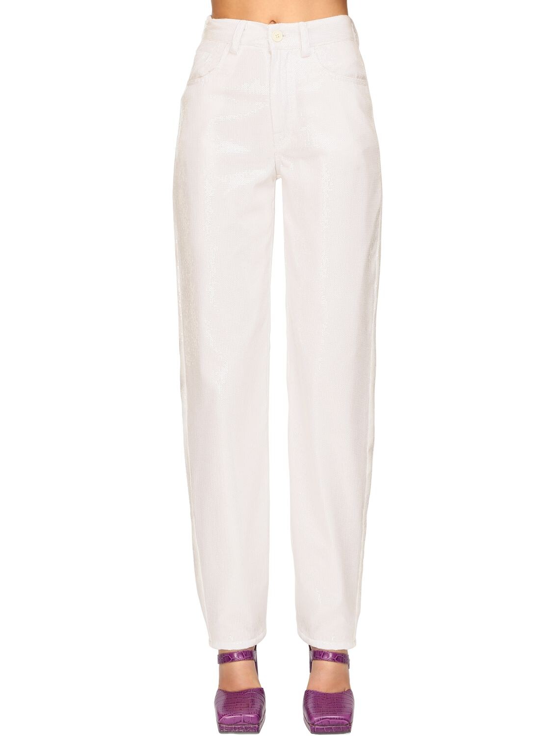 Sunnei High Waist Sequined Pants In White