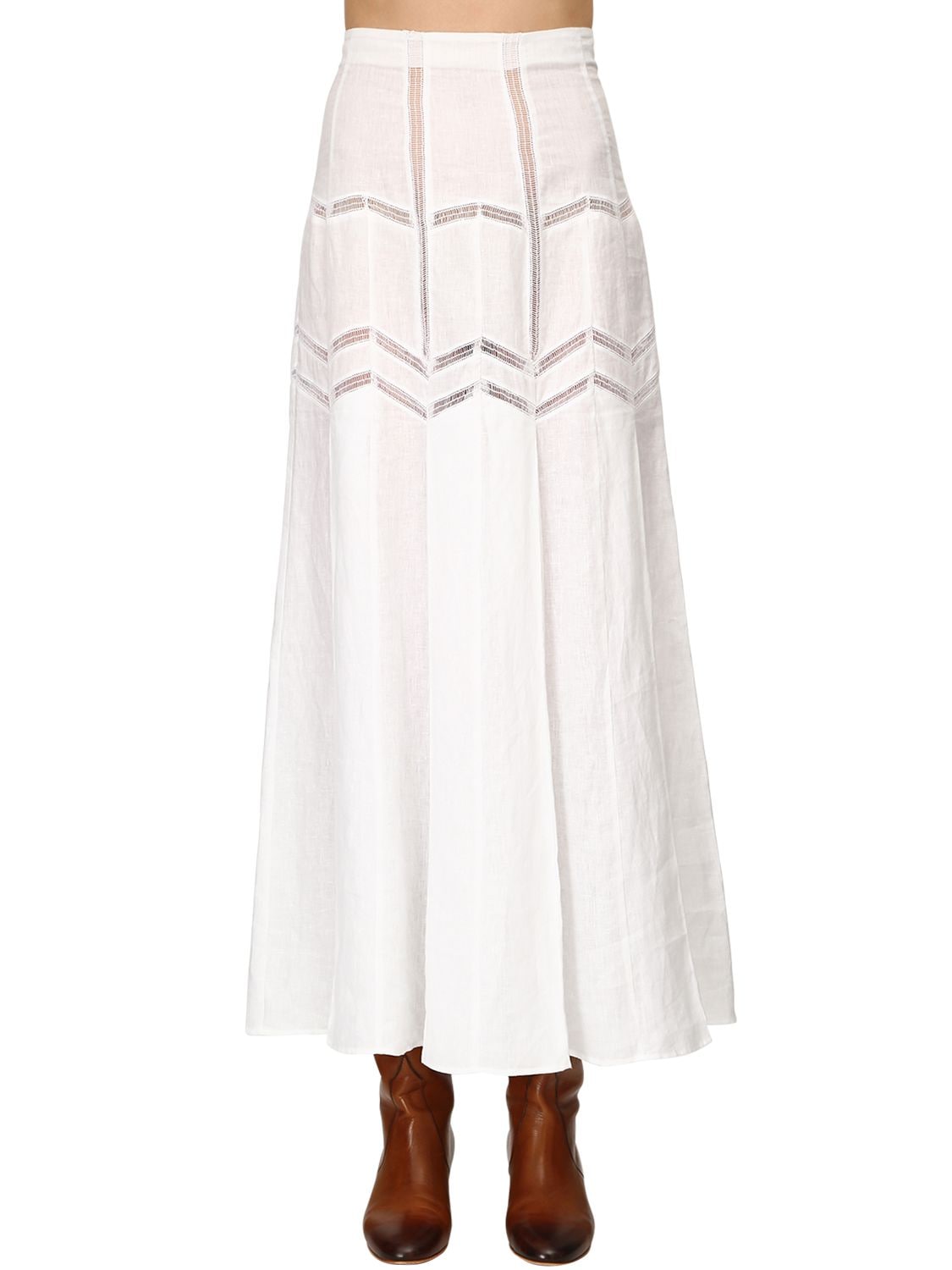 Gabriela Hearst Lvr Sustainable Linen Herringbone Skirt In White